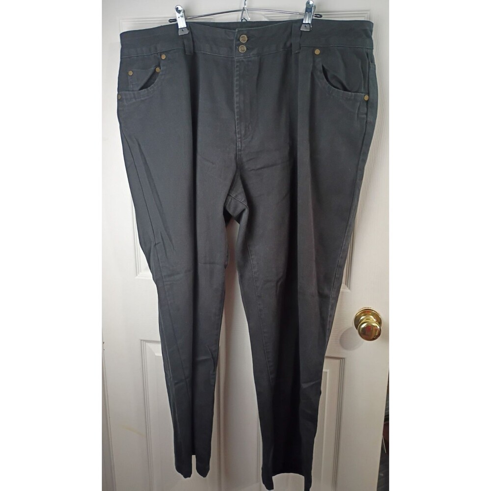 Woman Within 24W Black Denim Jeans Wide Leg Straight Button Zip Jeans
